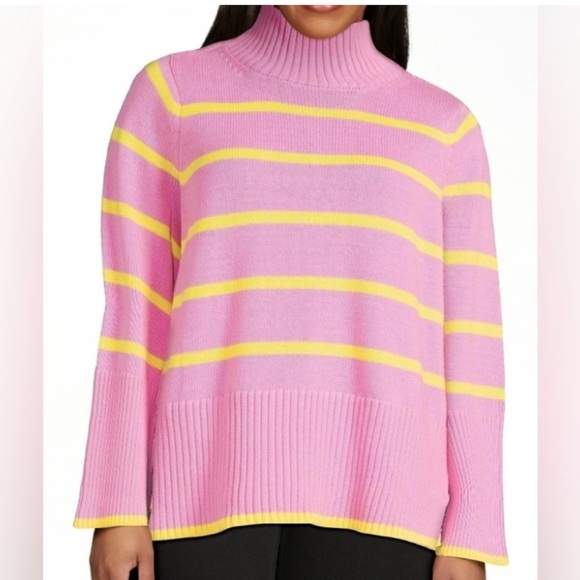 Free Assembly pink yellow stripes ribbed turtleneck I cotton sweater Sz S - Picture 1 of 9